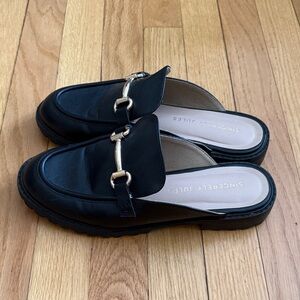 Sincerly Jules Black Leather Mule Loafers with Gold Hardware